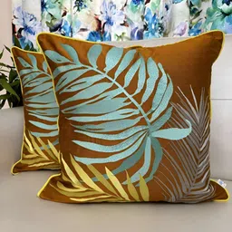 TARA- Sparkling Homes Bronze-Toned & Blue 2 Pieces Embroidered Square Cushion Covers-image-28