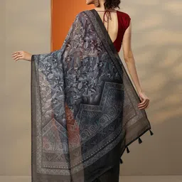 Libas Floral Printed Saree With Blouse Piece image 3
