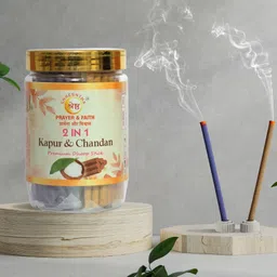 shreshtha PREMIUM 2 IN 1 NATURAL KAPUR CHANDAN DRY DHOOP INCENSE STICKS AGARBATTI 200G JAR KAPUR, CAMPHOR, SANDALWOOD, SANDAL, CHANDAN image 2