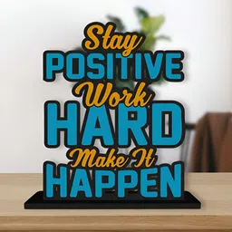 ArtVibes Yellow & Blue Quote Printed Wooden Table Showpiece image 2