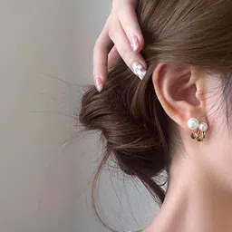 COOLWOOL Korean Gold-Plated Pearls Beaded Spherical Studs image 2