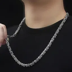 MEENAZ Men Stainless Steel Silver-Plated Necklace image 5