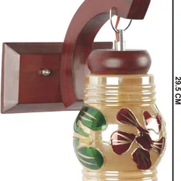 1ST TIME Multicoloured & Brown Printed Wood Traditional Cylinder Shaped Wall Lamp image 4