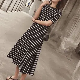 DressBerry Women Striped Maxi Sheath Midi Dress-image-46