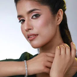 Anouk Women Silver-Plated American Diamond Bangle-Style Bracelet image 1