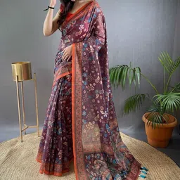 Tasarika Kalamkari Printed Chanderi Saree With Blouse Piece-picture-30