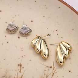SOHI Set Of 2 Gold-Plated Contemporary Studs Earrings-picture-19