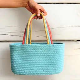 JASMEY HOMES Blue Self Design Reusable Storage Tote Basket image 4