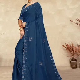 URU FASHION Embellished Embroidered Art Silk Saree image 2