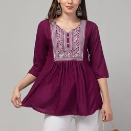 CROWN KING Embroidered V-Neck Sequinned Sequinned Kurti image 3