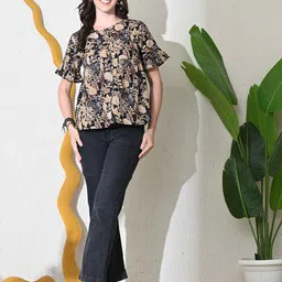 DECKEDUP Floral Printed Cotton Empire Top image 2