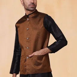 Jompers Woven Design Mandarin Collar Nehru Jacket image 4