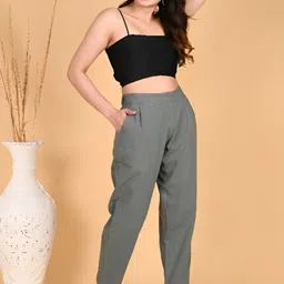 SKYTICK Women Cotton Straight Fit Pleated Trousers-image-85