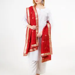 Karthav Fashion Ethnic Motifs Printed Gotta Patti Art Silk Dupatta image 4