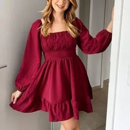 Tanusiya Women Puff Sleeve Gathered Fit & Flare Dress-picture-14