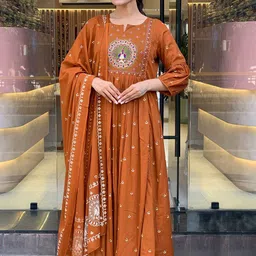 KALINI Women Woven Design Embroidered Anarkali Kurta with Trousers & Dupatta image 5