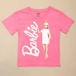Kids Ville Girls Barbie Printed Pure Cotton Round Neck Oversized Tshirt image 3