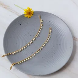 CURIO COTTAGE 22K Gold-Plated Artificial Stones Studded & Beaded Contemporary Earchains-image-19