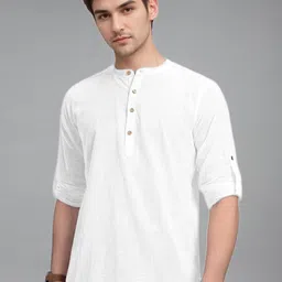 Navkanj Mandarin Collar Roll-Up Sleeves Cotton Straight Kurta-image-60