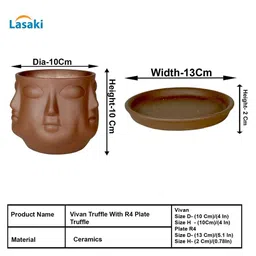 LASAKI Brown Ceramic Planter With Plate image 3
