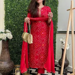 Anni Designer Women Bandhani Printed Regular Gotta Patti Kurta with Trousers & With Dupatta-picture-31