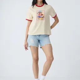 The Souled Store Women Printed Drop-Shoulder Sleeves Applique T-shirt image 2