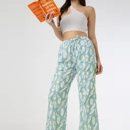 CORSICA Women Relaxed Fit Straight Leg Abstract Printed Cotton Trousers-image-40
