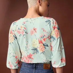 MILOST Women Floral Printed Puff Sleeve Crop Top image 4