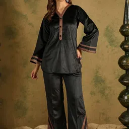 SAHASIKA Self Design V-Neck Top With Palazzos-picture-37