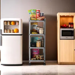 homestic Multipurpose 4-Layer Office Storage Trolley Rack with Wheels | Grey Plastic Kitchen Trolley-picture-36