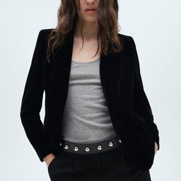 MANGO Peaked Lapel Velvet Front Open Blazer-picture-10