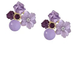 CIKIT Artificial Stones Studded And Beaded Enamelled Floral Studs-picture-35