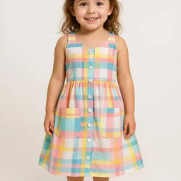 BAESD Girls Checked Organic Cotton Fit & Flare Dress-picture-25