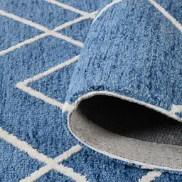 saraswatii global Blue & White Geometric Anti-Skid Woollen Carpet image 4