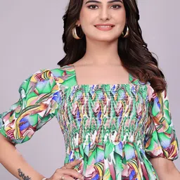 SHAIBO SAREE Print Puff Sleeve Crepe Fit & Flare Midi Dress image 4