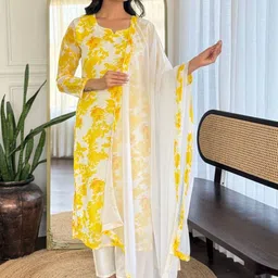 LIVIX Women Floral Printed Regular Chanderi Silk Kurta with Trousers & With Dupatta-picture-15