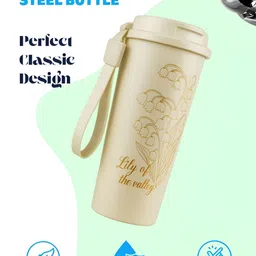 iSWEVEN Cream Stainless Steel Double Wall Vacuum Water Bottle-530 ml-picture-22