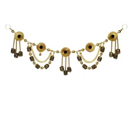 THE HOME CO. Gold Hanging Pearl Toran With Gota Mirror image 2