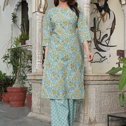 Viharini Women Floral Printed Cotton Kurta with Palazzo-picture-27