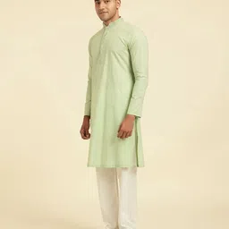 Diwas by Manyavar Mandarin Collar Thread Work Pure Cotton Straight Kurta image 3