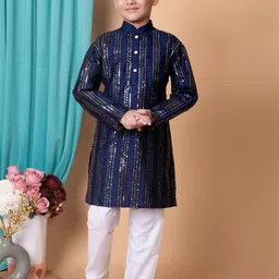 NFC CREATION Boys Embroidered Regular Sequinned Dupion Silk Kurta with Pyjamas-picture-32