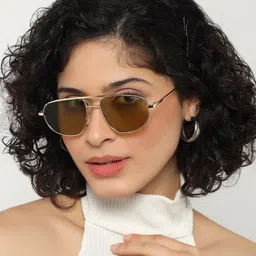 PELLE LUXUR Unisex Brown Lens & Gold-Toned Aviator Sunglasses with-picture-36