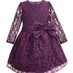 A.T.U.N. Girls Purple Self Design Round Neck Fit & Flare Dress-picture-41