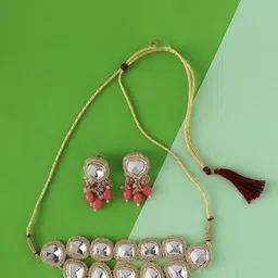 Cierra Gold Plated Stones Studded & Beaded Choker & Earrings image 1