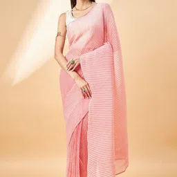 all about you Striped Embellished Pure Chiffon Saree image 1