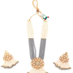 ODETTE Gold-Plated Stone Studded & Beaded Layered Jewellery Set-picture-14