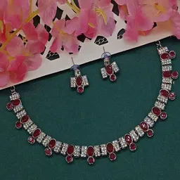 AASHISH IMITATION Rhodium Plated Stone Studded Jewellery Set-picture-19