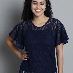 Dressitude Flared Sleeve Semi Sheer Lace Top-picture-20