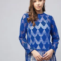 StyleStone Blue Fringed Lace Top-image-68