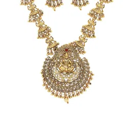 KARATCART Gold-Plated Artificial Stones Laxmi Mata Rani Temple Jewellery Set image 3